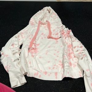 NSF pink  cropped ripped up hoodie worn Once